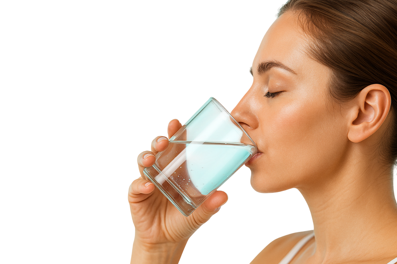 Mulher bebendo água pura
